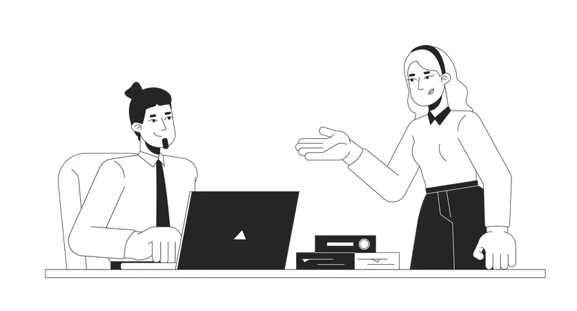 Caucasian male supervisor and female intern positive communication  Illustration