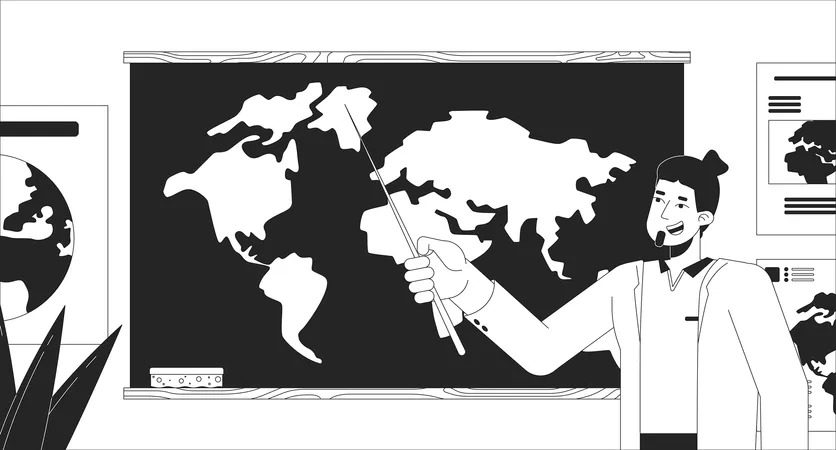 Caucasian man conducting geography lesson  Illustration