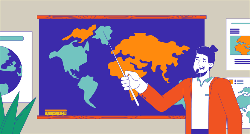 Caucasian man conducting geography lesson  Illustration