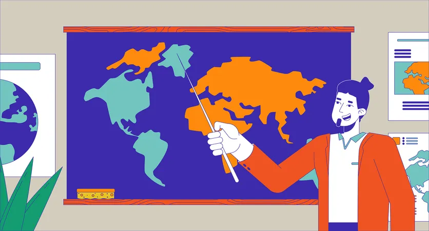 Caucasian man conducting geography lesson  Illustration