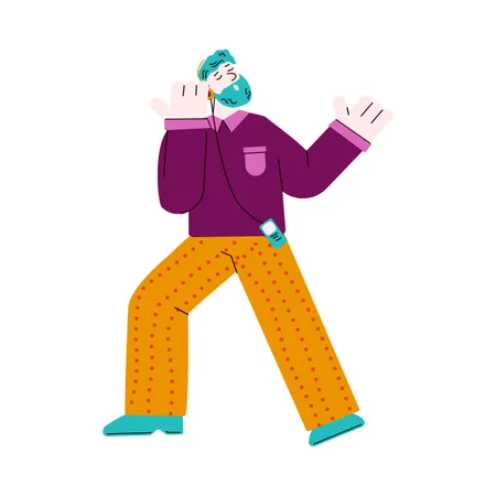 Caucasian man dancing to the music  Illustration