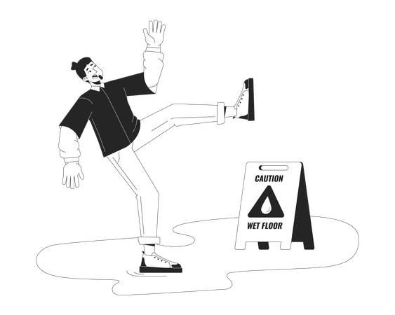 Caucasian man falling on wet floor  Illustration