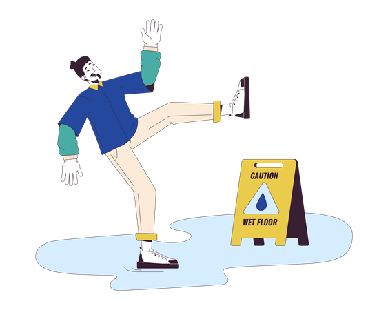 Caucasian man falling on wet floor  Illustration