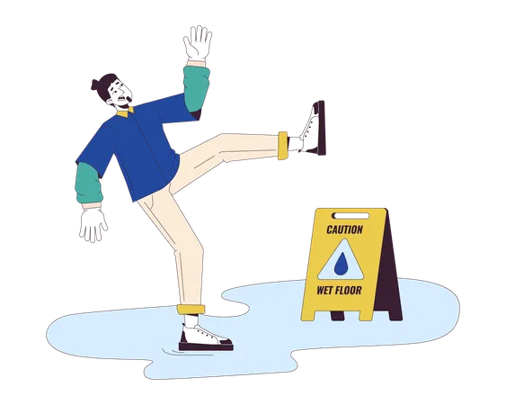 Caucasian man falling on wet floor  Illustration