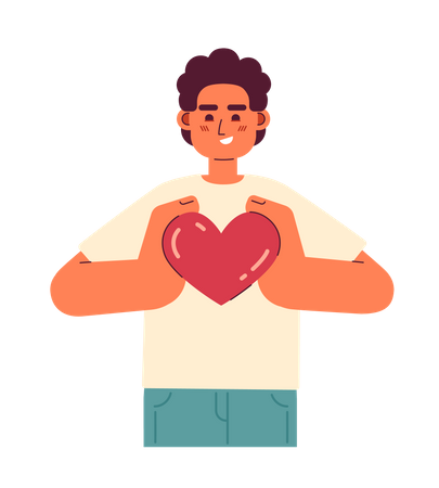 Caucasian man holding heart in hands  Illustration