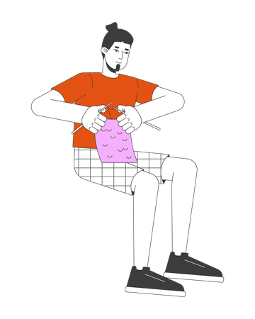 Caucasian man knitting  Illustration