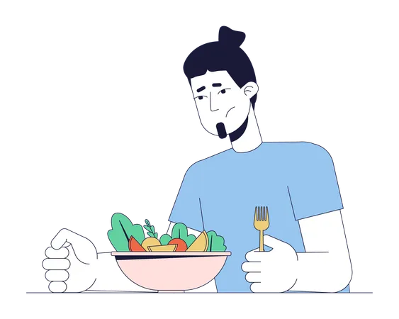 Caucasian man loss appetite  Illustration