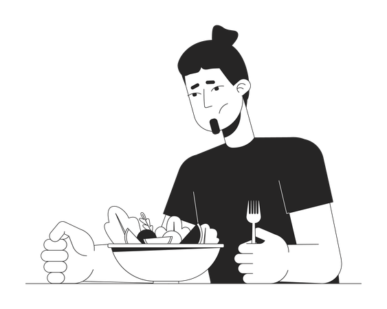 Caucasian man loss appetite  Illustration