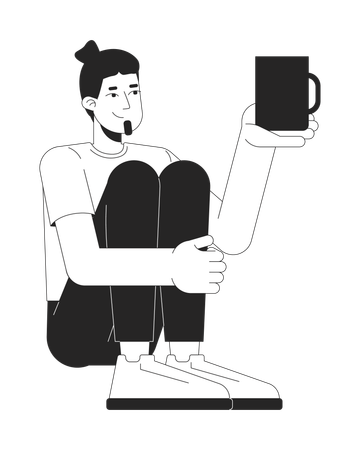 Caucasian man sitting while holding mug  Illustration