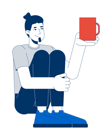 Caucasian man sitting while holding mug  Illustration