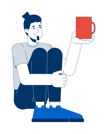 Caucasian man sitting while holding mug  Illustration