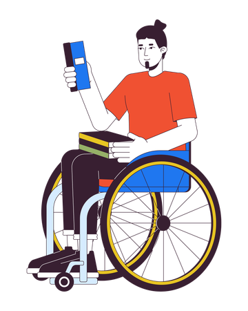 Caucasian man student with disability  Illustration