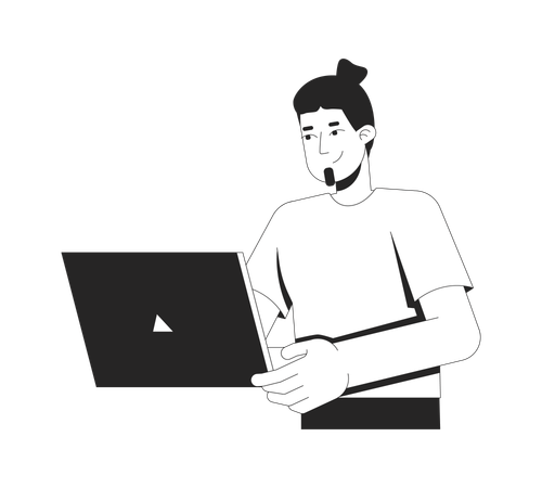 Caucasian man using laptop  Illustration