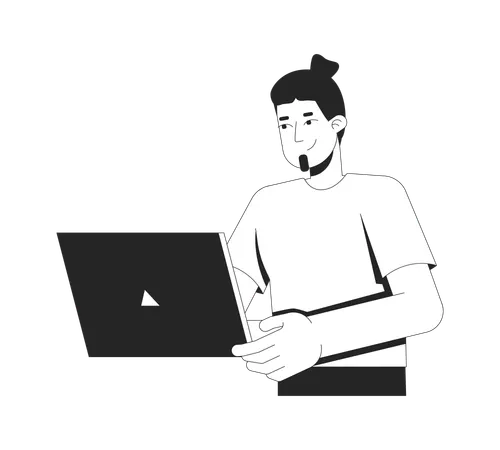 Caucasian man using laptop  Illustration
