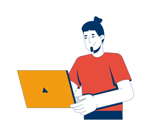 Caucasian man using laptop  Illustration