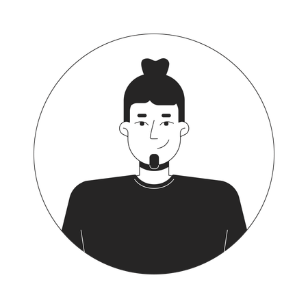 Caucasian man with bun hair and simple t-shirt  Illustration