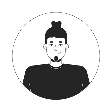 Caucasian man with bun hair and simple t-shirt  Illustration