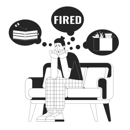 Caucasian Man With Obsessive Thoughts Black And White 2 D Line Cartoon Character European Man Unemployed Isolated Vector Outline Person Dismissed Guy On Sofa Monochromatic Flat Spot Illustration Illustration