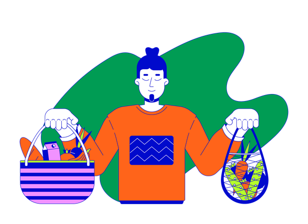 Caucasian man with products in reusable bags  Illustration