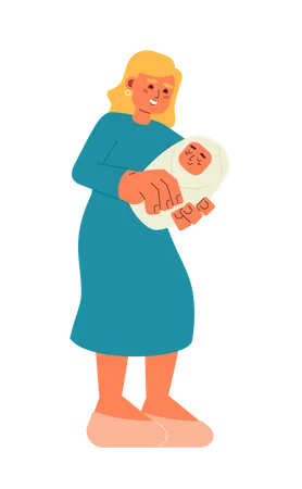 Caucasian Mother With Newborn Baby Semi Flat Color Vector Characters Motherhood Happy Mom Cuddling Infant Editable Full Body People On White Simple Cartoon Spot Illustration For Web Graphic Design Illustration