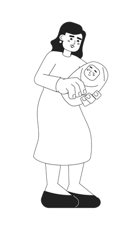 Caucasian mother with newborn baby  Illustration