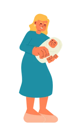 Caucasian mother with newborn baby  Illustration