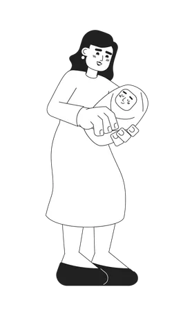 Caucasian mother with newborn baby  Illustration