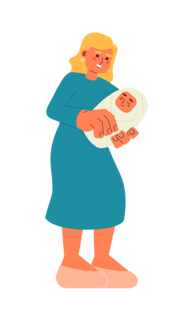 Caucasian mother with newborn baby  Illustration