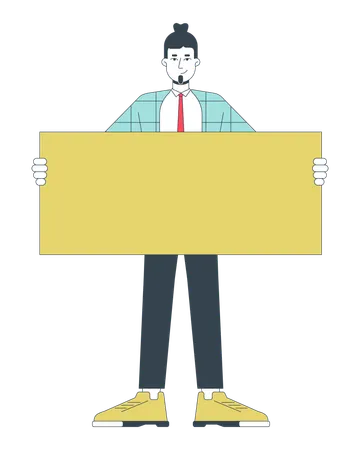 Caucasian office man standing with placard  Illustration