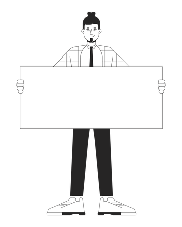 Caucasian office man standing with placard  Illustration