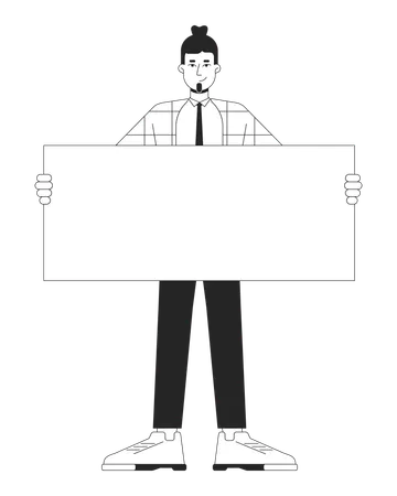 Caucasian office man standing with placard  Illustration