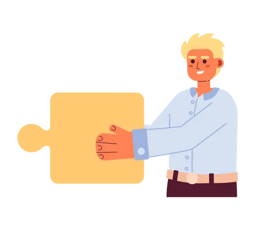 Caucasian office worker holding puzzle piece  Illustration