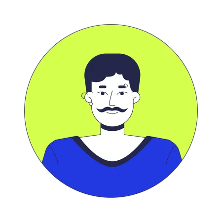 Caucasian piercing man with moustache  Illustration