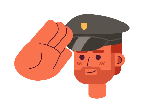 Caucasian Policeman Saluting 2 D Vector Avatar Illustration Authority Police Officer European Male Cartoon Character Face Portrait Cop Man Flat Color User Profile Image Isolated On White Background Illustration