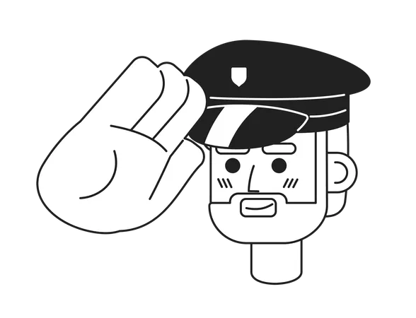 Caucasian Policeman Saluting Black And White 2 D Vector Avatar Illustration Authority Police Officer European Male Outline Cartoon Character Face Isolated Cop Man Flat User Profile Image Portrait Illustration