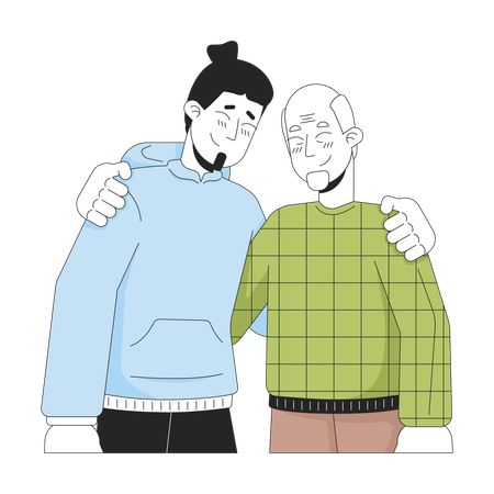 Caucasian son and senior father hugging  Illustration