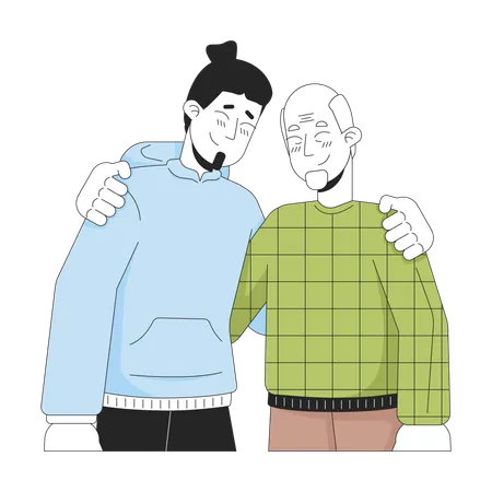 Caucasian Son And Senior Father Hugging 2 D Linear Cartoon Characters European Family Members Isolated Line Vector People White Background Comforting Caring Dad Color Flat Spot Illustration Illustration