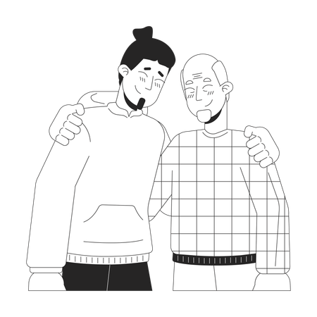 Caucasian son and senior father hugging  Illustration