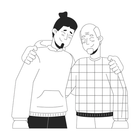 Caucasian son and senior father hugging  Illustration