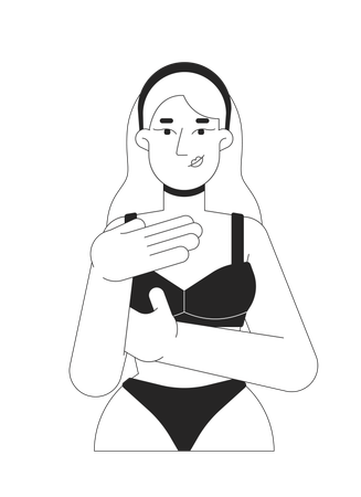 Caucasian white woman in bikini examining herself  Illustration