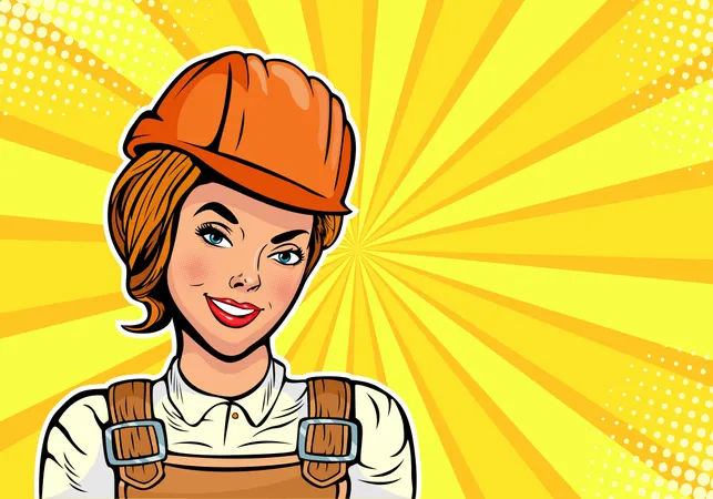 Caucasian woman Builder in uniform and helmet  Illustration