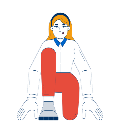 Caucasian woman in sprinter starting position  Illustration