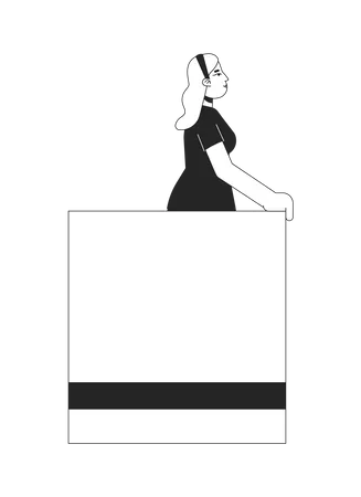 Caucasian Woman Staying On Balcony Bw Concept Vector Spot Illustration Girl Looking Up 2 D Cartoon Flat Line Monochromatic Character For Web UI Design Editable Isolated Outline Hero Image Illustration