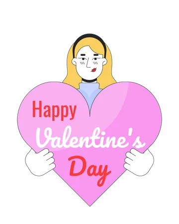 Caucasian Woman Wishing Happy Valentine Day 2 D Linear Illustration Concept Blonde European Girl Cartoon Character Isolated On White 14 February Romantic Metaphor Abstract Flat Vector Outline Graphic Illustration
