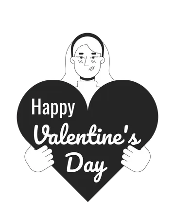 Caucasian Woman Wishing Happy Valentine Day Black And White 2 D Illustration Concept Blonde Girl Cartoon Outline Character Isolated On White 14 February Romantic Metaphor Monochrome Vector Art Illustration