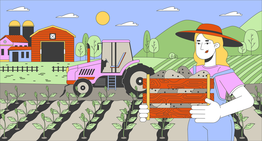 Caucasian woman working at farm  Illustration