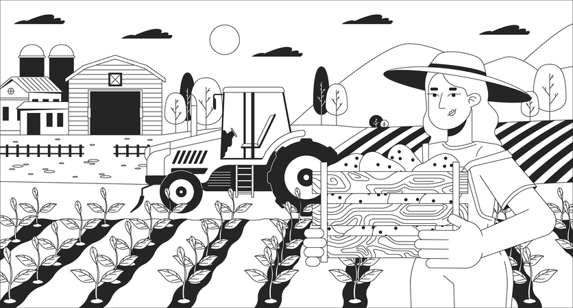 Caucasian woman working at farm  Illustration