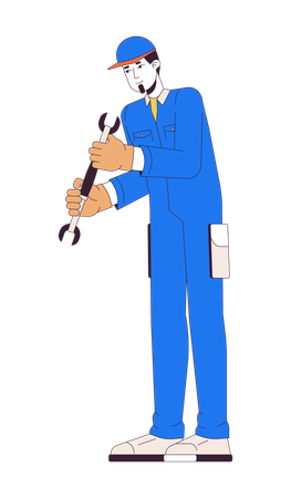 Caucasian worker with wrench  Illustration