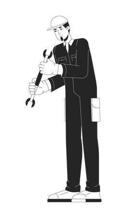Caucasian worker with wrench  Illustration