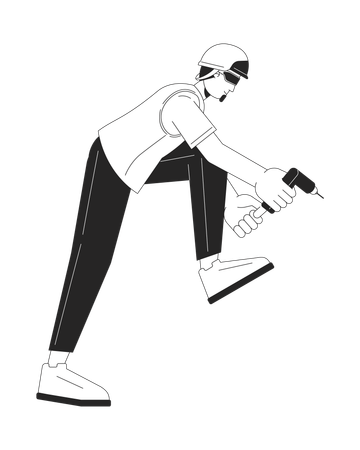Engenheiro masculino caucasiano segurando chave de fenda sem fio  Ilustração